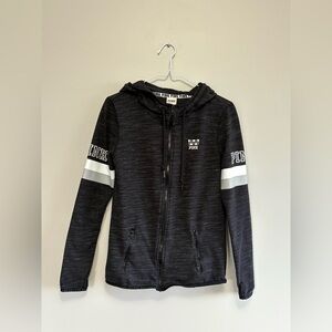 PINK Victoria Secret Heathered Black Zip up Hoodie Size Small
